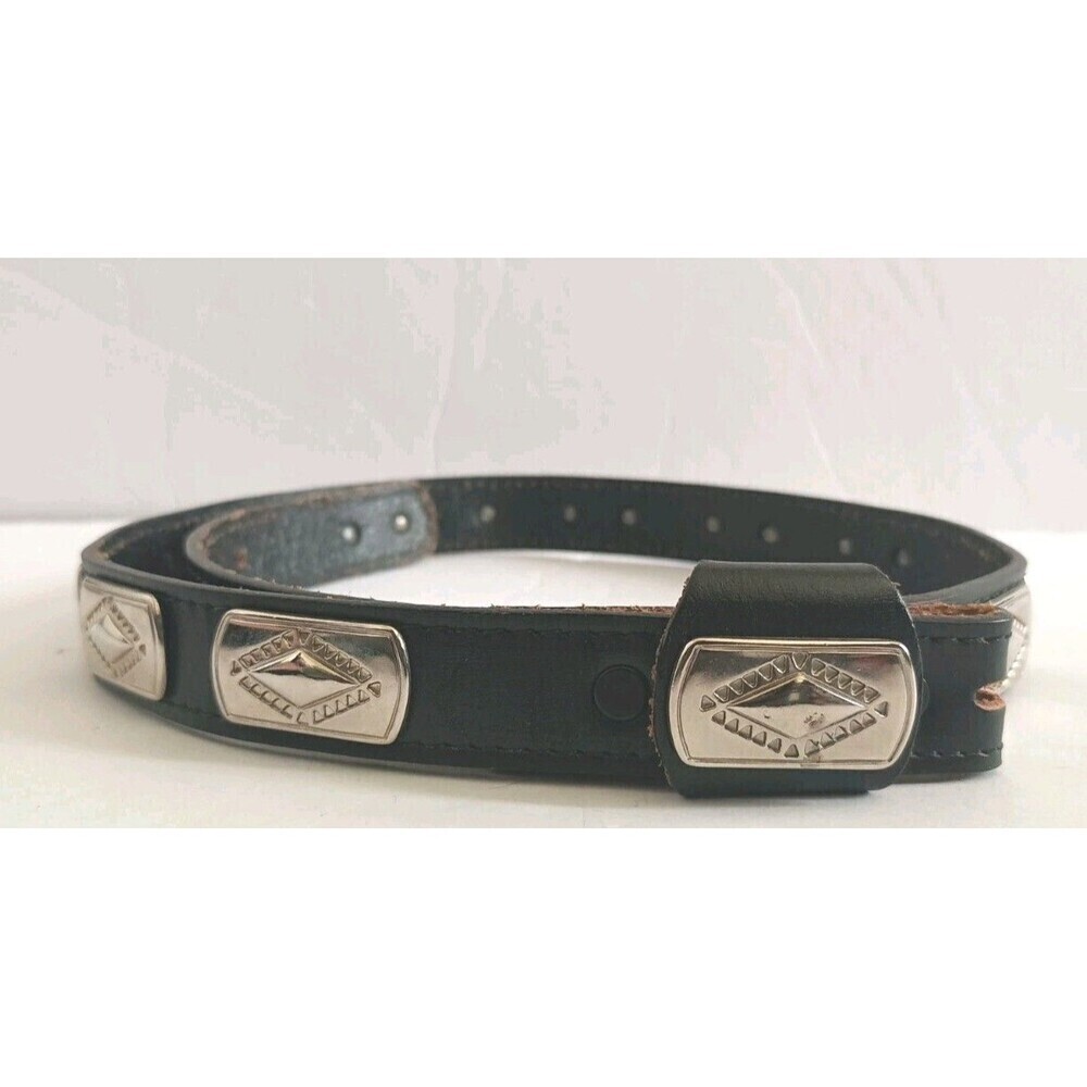 Vintage  Leather Concho Belt NO BUCKLE Black Silver Western Distressed Cowgirl